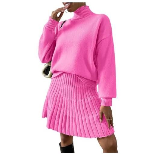 Onsoyours vestito donna invernale elegante abito manica lunga maglione e gonne in maglia collo alto elasticizzato casual dress a fucsia xs