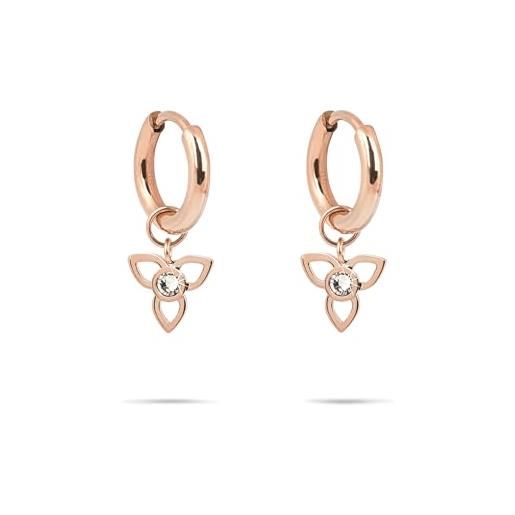 Orecchini in acciaio gold con pietra strass rosa