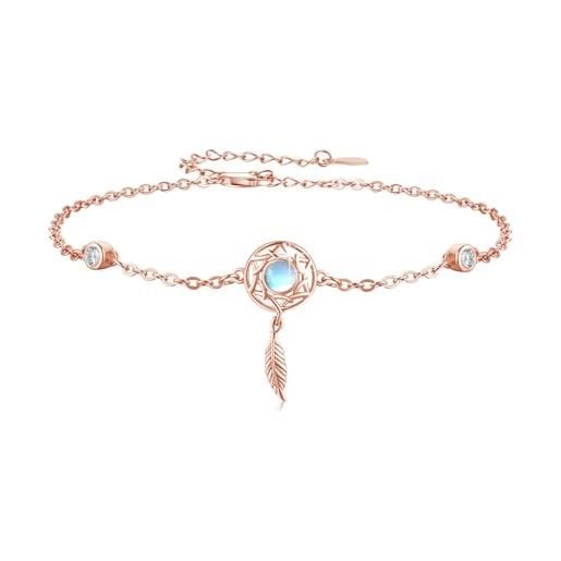 Bracciale Argento 925 Con Pietra Di Luna E Zirconi – Design Luna E Stella, Regolabile, In Scatola Regalo, Gioiello Celeste Per Donna