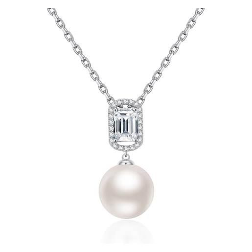 Schöner-SD Collana in argento rodiato con ciondolo a forma di perla, 12 mm, 12 mm, Argento sterling Perla Metallo, Perla