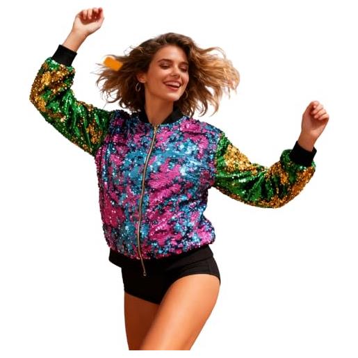 Naimo Giacca Con Paillettes Per Donna | Blazer Glitterato Con Maniche Lunghe E Cerniera, Per Festa, Rave E Serate In Discoteca, Colori Metallici - 3