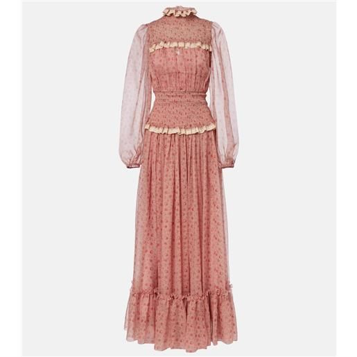 Dolce&Gabbana abito lungo in chiffon di seta e cotone a punto smock