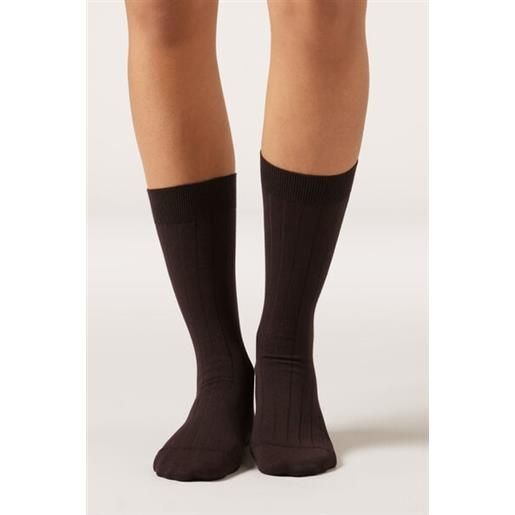 Calzedonia calze lunghezza 3/4 a coste marrone