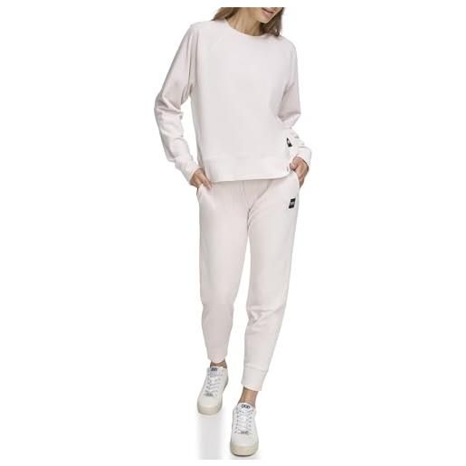 DKNY sport platinum velour sweater maglione, bianco, m donna