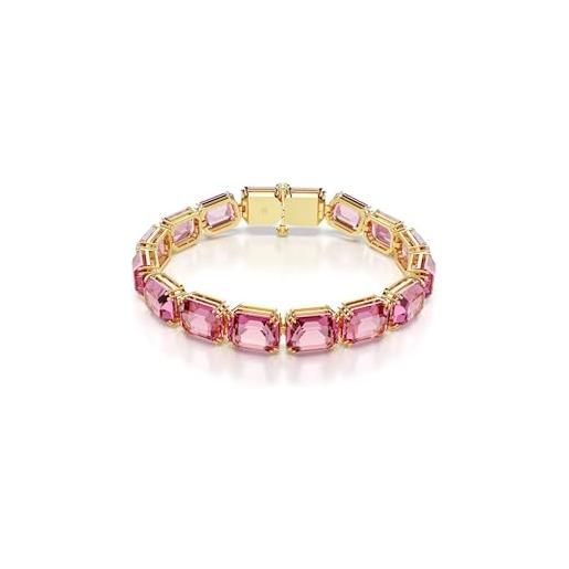 Swarovski bracciale tennis millenia, taglio ottagonale, rosa, placcato color oro