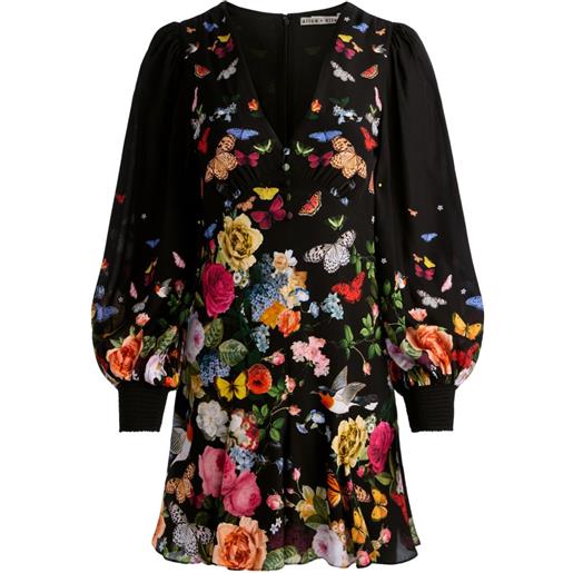 alice + olivia abito corto irene a fiori - nero