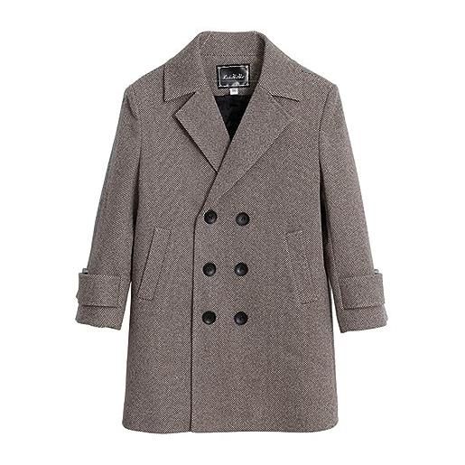 Generisch 2025 - bambini bambino bambino bambino ragazzi primavera inverno plaid cotone ispessito cappotto elegante tacca collo doppio petto cappotto vestiti ragazzi, cachi, 13- 14 anni