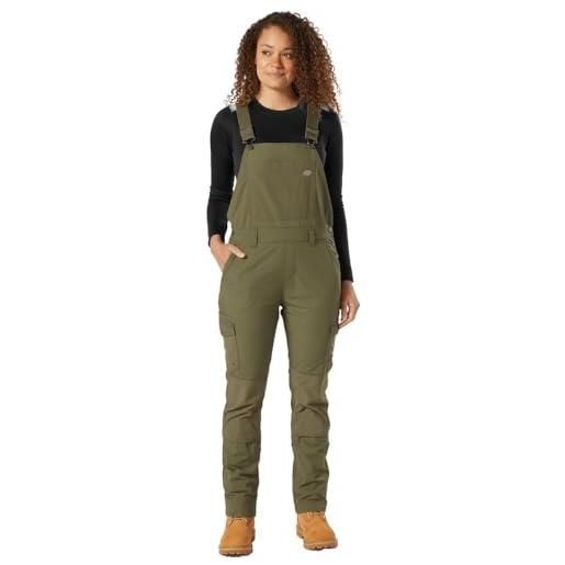 Dickies rinsed utility bib overalls, overall donna, verde (rinsed military green), xs