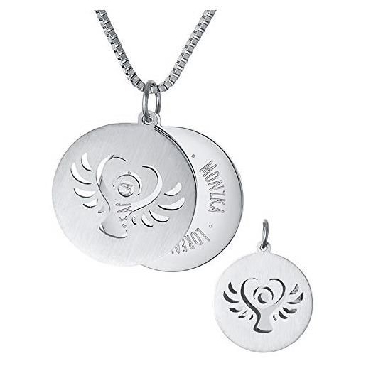 Jiamiaoi - Collana Angelo Custode In Argento 925 Con Ciondolo Ali E Croce, Catena 45+3 Cm, Per Donna