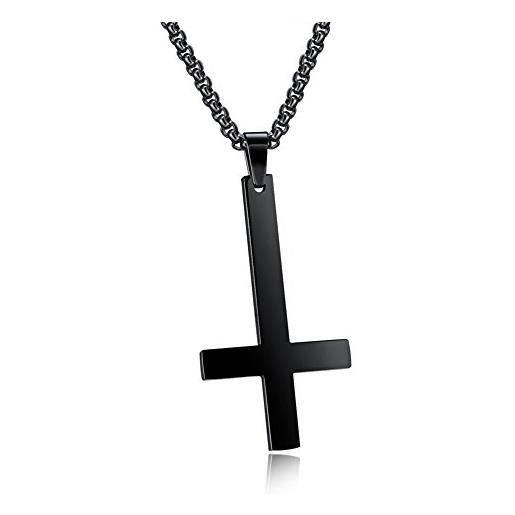 Jewow Acciaio Inossidabile Uomo Collana con Pendente Croce, 6mm Larghezza Catena