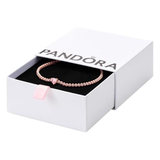 Pandora timeless - bracciale tennis con cuore, placcato in oro rosa 14k, con cristalli rosa orchidea