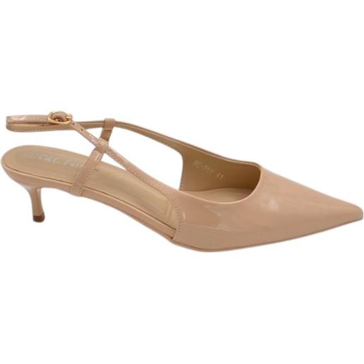 Malu Shoes decollete donna a punta beige vernice slingback con cinturino tacco a spillo 3 cm