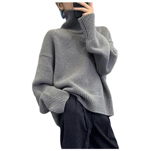 TEidea maglione donna maglione pullover ad alto collo alto per donne, donne in dolcevita perfette per l'autunno e l'inverno-grigio-xl