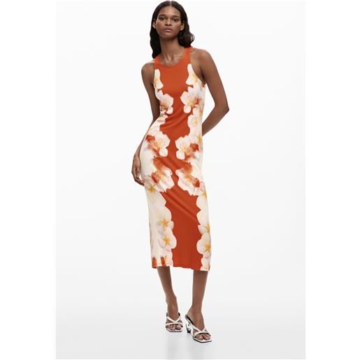 Desigual, vestito con fiori laterali, donna, viscosa, arancione, l