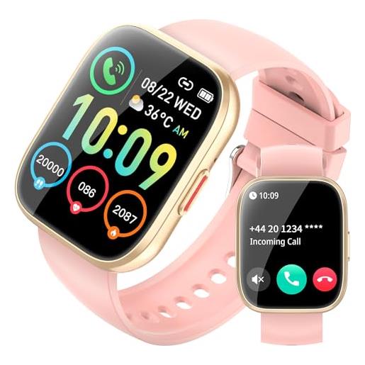 PEFUPEW smartwatch uomo donna, 1.85 orologio smartwatch rispondi/effettua chiamate, 112 sportivo, impermeabil ip68 sportivo watch con sonno/cardiofrequenzimetro, fitness smart watch per android ios, rosa
