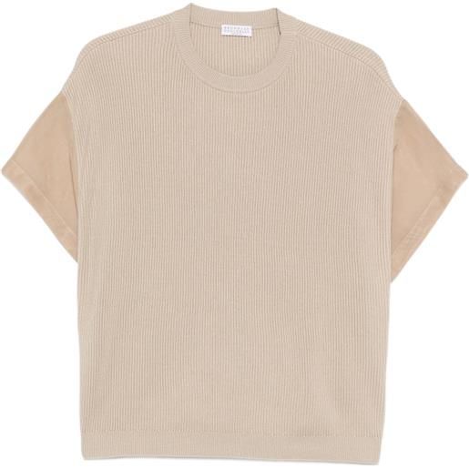 Brunello Cucinelli t-shirt a coste con inserti - toni neutri