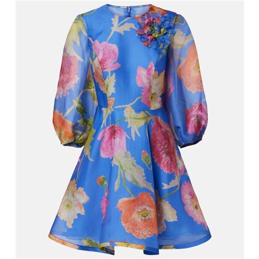 Carolina Herrera abito corto in organza di seta con stampa floreale