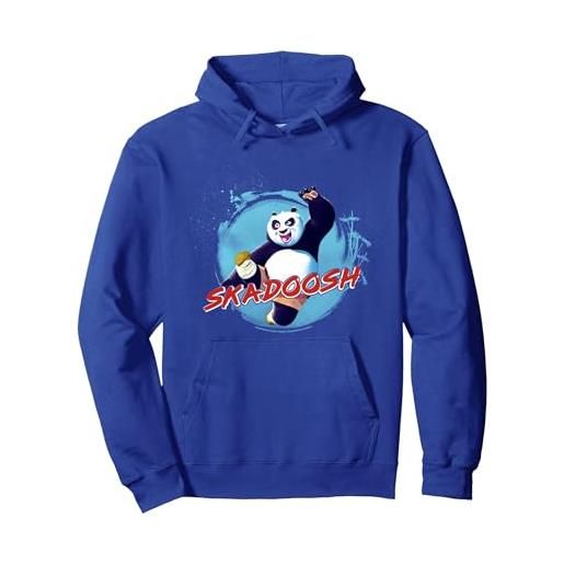 Kung Fu Panda po skadoosh action pose felpa con cappuccio, unisex per adulti, grigio melange, m