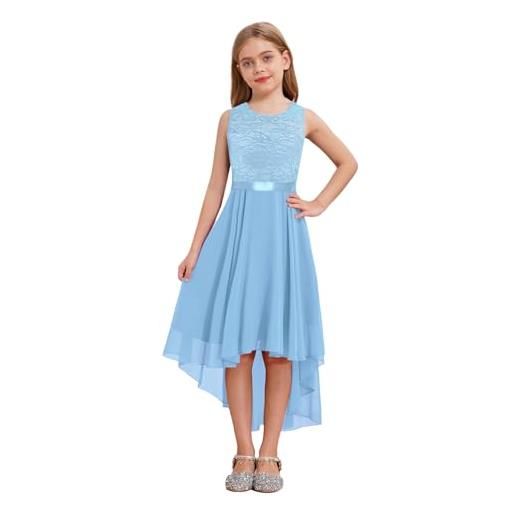 JEATHA vestito bambina elegante cerimonia abito damigella d'onore senza maniche vestiti da matrimonio nuziale tinta unita ragazza abiti sposa vestitino festa compleanno azzurro 10-12 anni