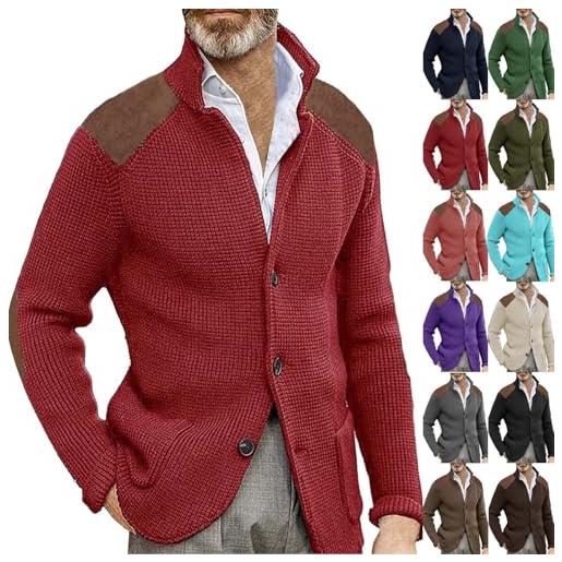 Generic cardigan da uomo a maniche lunghe, lavorato a maglia fine, invernale, con bottoni e tasche, giacca invernale da uomo, per attività all'aria aperta, giacca da montagna, da uomo, verde militare, 3xl