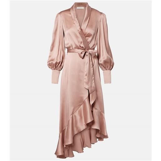 Zimmermann abito a portafoglio in raso di seta con volant