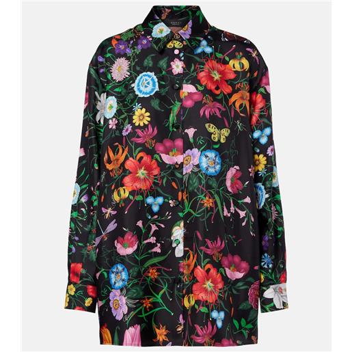 Gucci blusa in twill di seta con stampa floreale