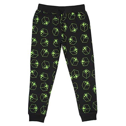 MINECRAFT - vestiti pantaloni da tuta per ragazzi - pantaloni da jogging neri 100% cotone ragazzi - pantaloni da tuta - regali verde e nero (11-12 anni)