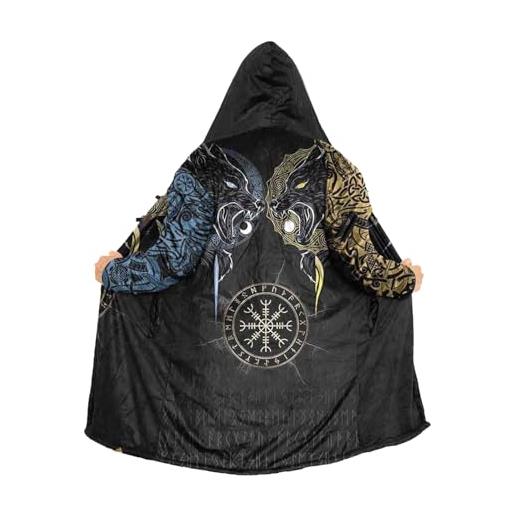 Generic ragnarok fenrir lupo mantello parka con cappuccio unisex - mitologia norrena, rune, cappotto giacca invernale calda in cashmere, regali vichinghi per uomo(sun and moon fenrir, m)