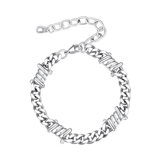 FUNEIA Set Di 6 Bracciali Uomo E Donna In Acciaio Inossidabile - Colori Oro E Argento, Motivi Catana A Spina Di Pesce, Curb, Paperclip, Ipoallergenici