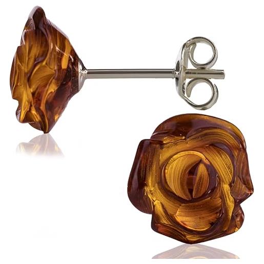 Noda Orecchini A Perno A Forma Di Fiore In Ambra Baltica E Argento 925 – Vera Pietra Mista, Eleganti E Naturali