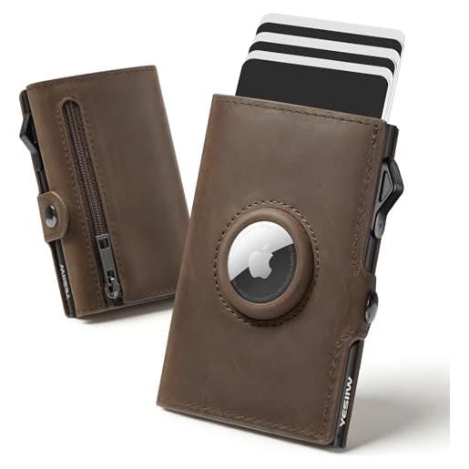 YESIIW Portafoglio Air Tag da uomo, in pelle bifold AirTag Portafoglio RFID con blocco frontale tasca per Apple Airtag con fermasoldi e porta carte d' identità Scatola regalo, 2046- Nero Carbonio