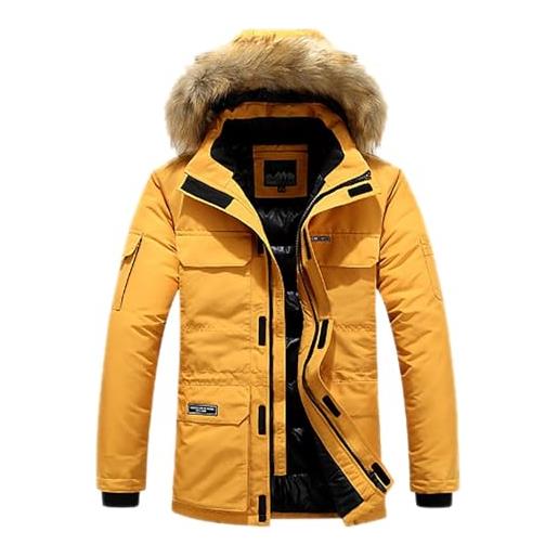 Generisch parka invernale da uomo con cappuccio in pelliccia sintetica rimovibile - giacca impermeabile e calda imbottitura | giacca funzionale con molte tasche, stil_a04 giallo, xxl