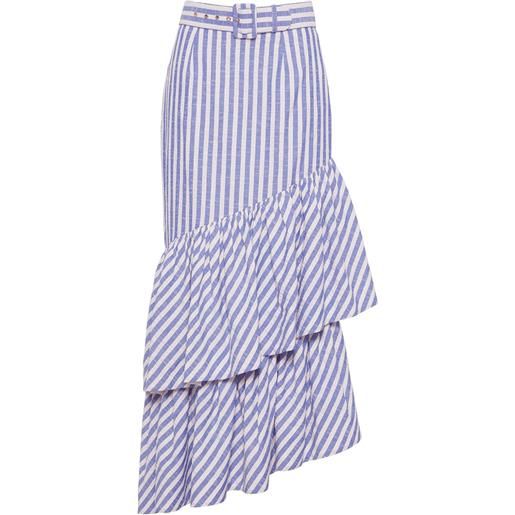 Cara Cara gonna lunga terra a righe con ruches - blu