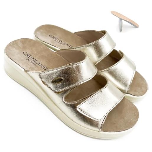 GRUNLAND ciabatte comfort chiuse pantofole Donna comode in pelle nera fibbia regolabile plantari estraibili CE0261 decoro - Cortesi Calzature