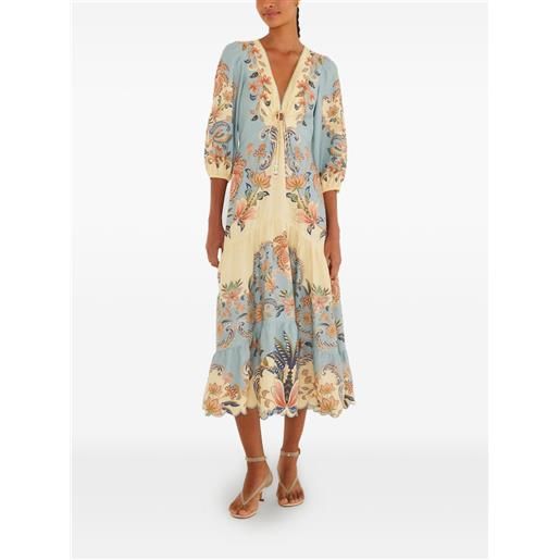 FARM Rio abito a fiori con scollo a v - blu
