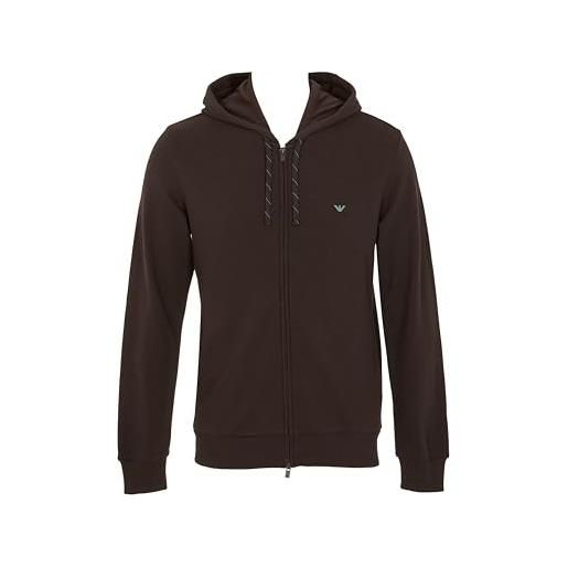 Emporio Armani felpa uomo iconic piquet con cappuccio zip intera marrone m, marrone, m