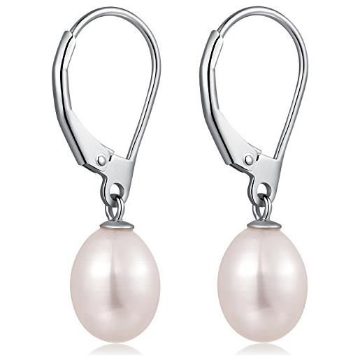 Orecchini Pendenti Con Perle Bianche In Argento Sterling 925 - Gioielli Per Donna E Ragazza, Regalo Ideale - 3