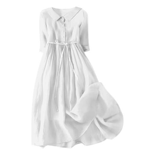 Generico vestito donna estivo lino cotone maniche 3/4 vestiti lungo casual vita alta abito elegante vestito linea a abiti da spiaggia mare boho