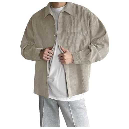 Generic camicia casual da uomo in velluto a coste a maniche lunghe, giacca da tasca in tinta unita, giacca a camicia allentata primaverile e autunnale con bottoni, ceneri, l