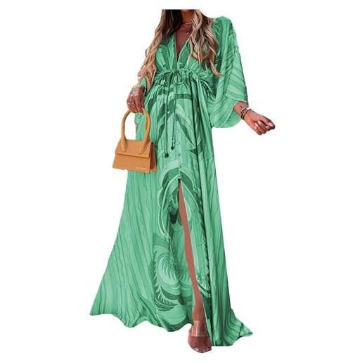 EFOFEI donne abiti maxi boho abito maxi a stampa fiore loose abito florale boho loose verde xxl