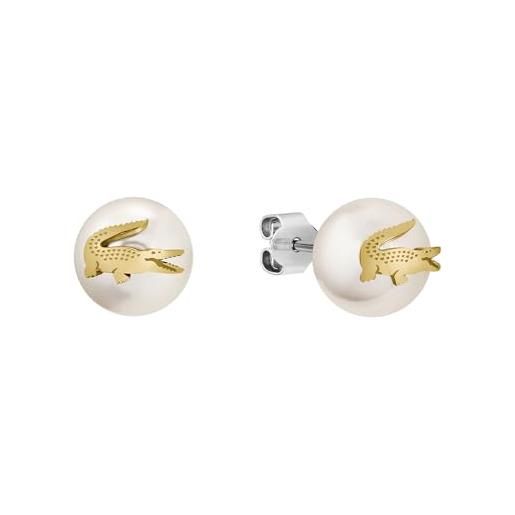 Lacoste collana, bracciale e orecchini in faux perle per uomo e donna collezione matchpoint con charms diversi color oro giallo