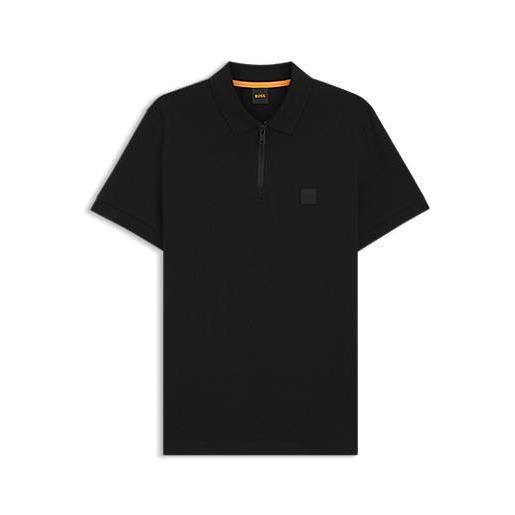 BOSS polo slim fit in cotone elasticizzato con toppa con logo, nero