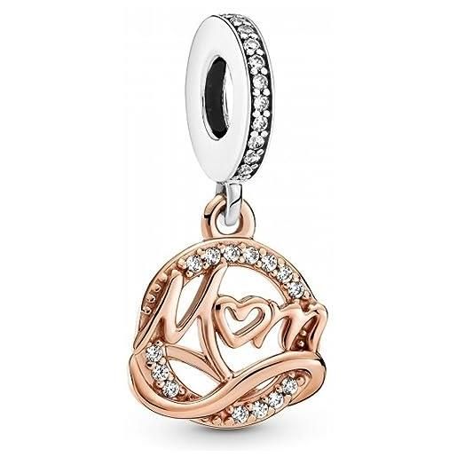 PANDORA icons pendente mum e simbolo dell'infinito placcato in oro rosa 14 k e argento sterling con zirconia cubica trasparente