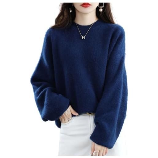 maglia pullover maglione donna blu azzurro cappuccio elegante