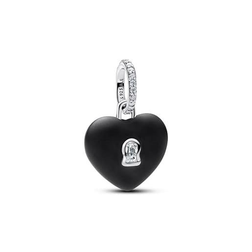 PANDORA moments 794424c02 - ciondolo con lucchetto a forma di cuore, in argento sterling con zirconi, compatibile me und moments, colore: nero opaco