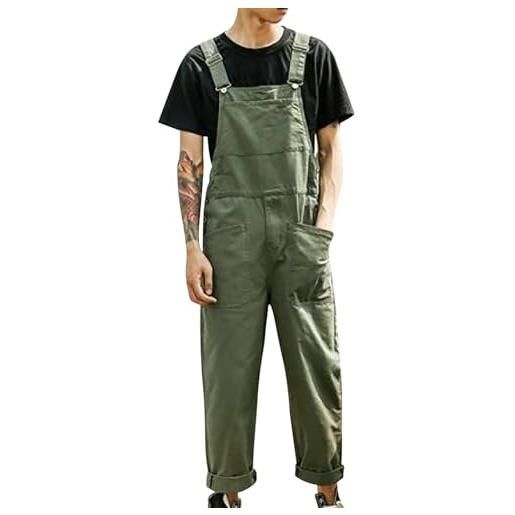 Generisch salopette da uomo, pantaloni cargo con bretelle, stile retrò, casual, casual, da lavoro, pantaloni da lavoro, salopette, casual, streetwear, oversize, pantaloni, verde, xxl