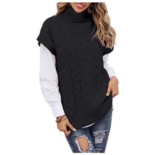 ORANDESIGNE maglione senza maniche donna gilet collo alto pullover smanicato elegante maglia in maglina maglioni ampi autunno inverno maglieria maglioncino nero l
