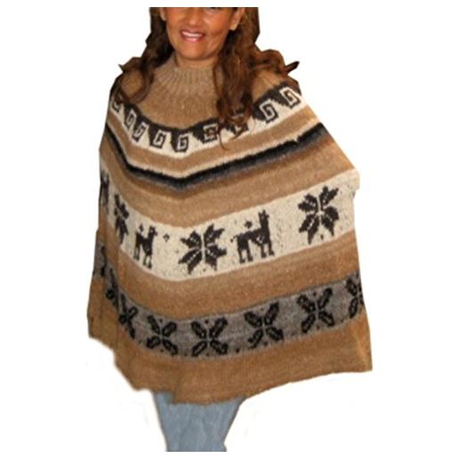 Alpacaandmore, poncho da donna, in lana di alpaca, marrone, taglia unica, lavorato a mano, marrone, taglia unica