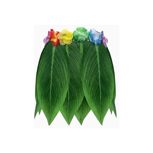 TMK gonna hawaiani foglie di banana per bambine con fiori finti colorati ideale per estate cod. 4296 (6 pezzi, verde)