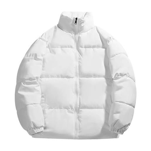 Generic piumino invernale da uomo con colletto alla coreana, tinta unita, imbottito, trapuntato, antivento, spesso, caldo, parka soprabito, bianco, xl